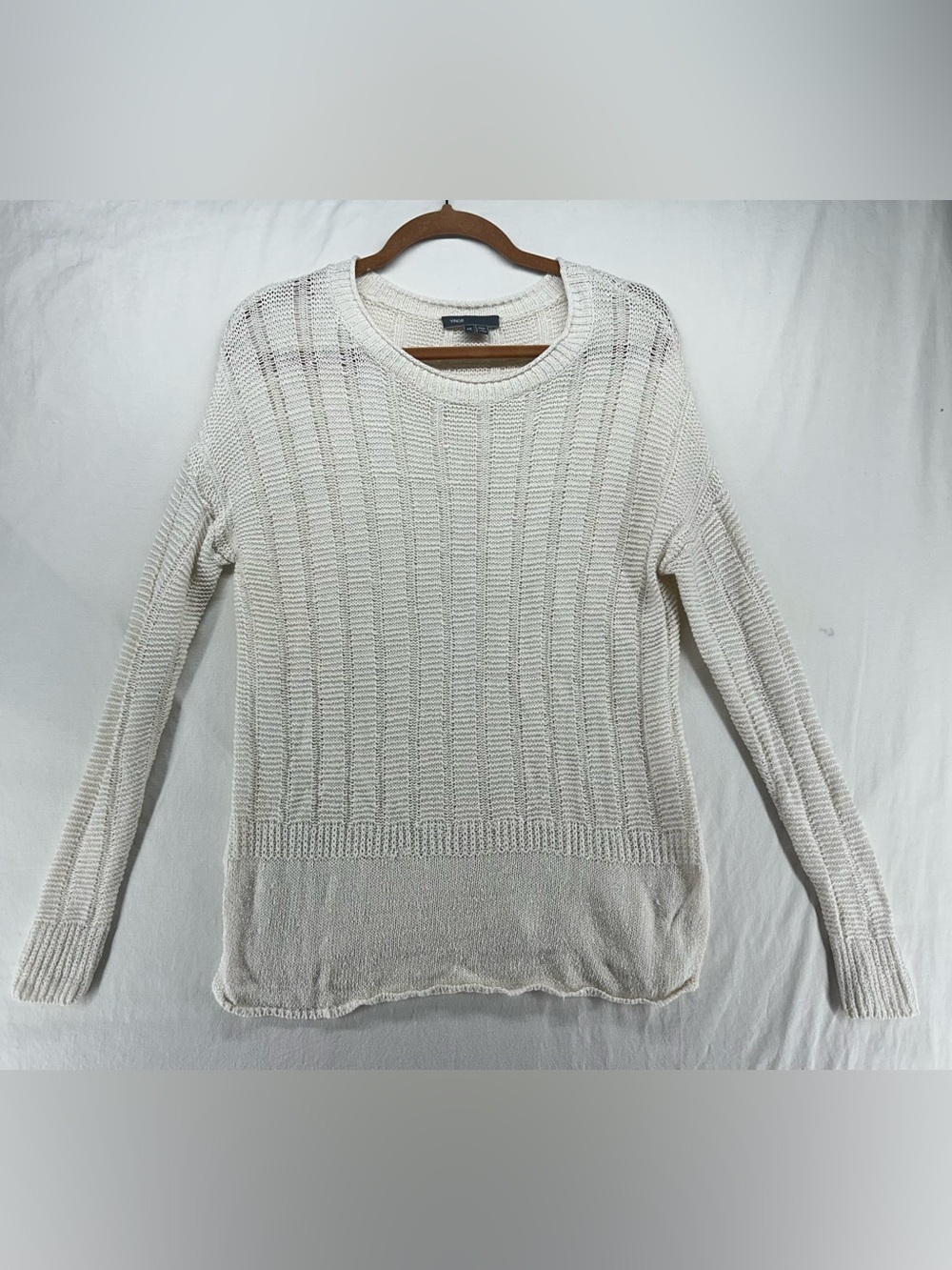 Vince Womens Sweater Size XS Ivory Linen Dolman Sleeve Slub Knit Minimalist